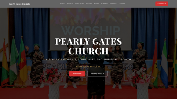 Screenshot of the Pearly Gates Church website