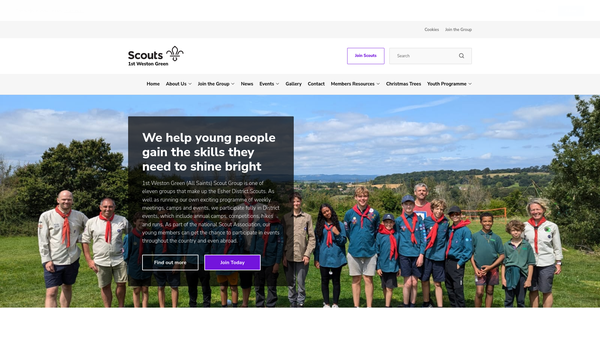 Screenshot of the 1st Weston Green (All Saints) Scout Group website