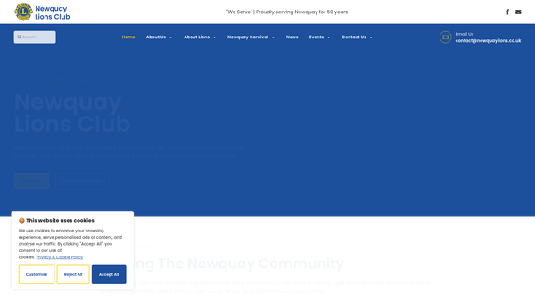 Screenshot of the Newquay Lions Club (CIO) website