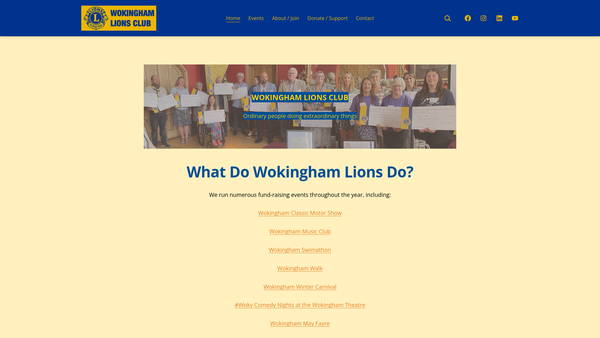 Screenshot of the Wokingham Lions Club (CIO) website