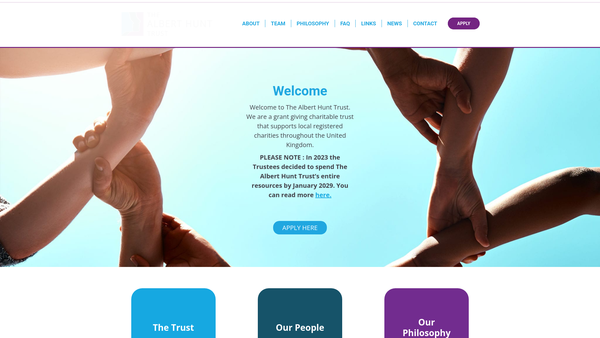 Screenshot of the The Albert Hunt Trust website