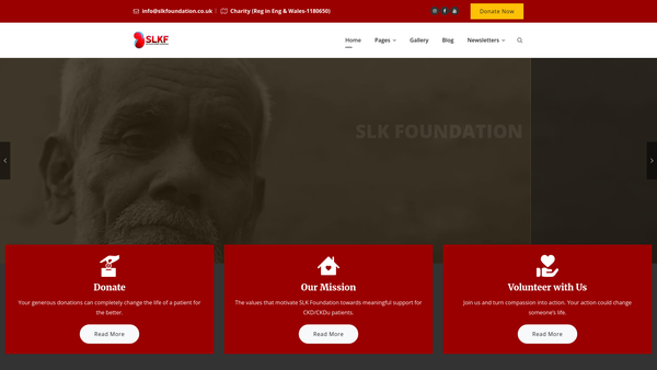 Screenshot of the Sri Lankan Kidney Foundation website