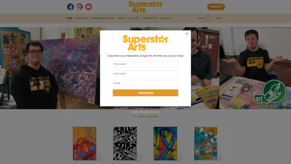 Screenshot of the Superstar Arts CIO website