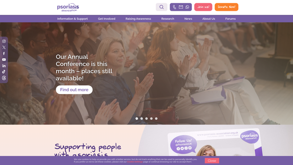 Screenshot of the Psoriasis UK website