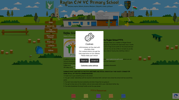 Screenshot of the Raglan Ciw VC Primary Parent Teachers And Friends website
