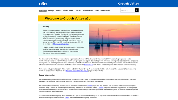 Screenshot of the Crouch Valley University Of The Third Age website