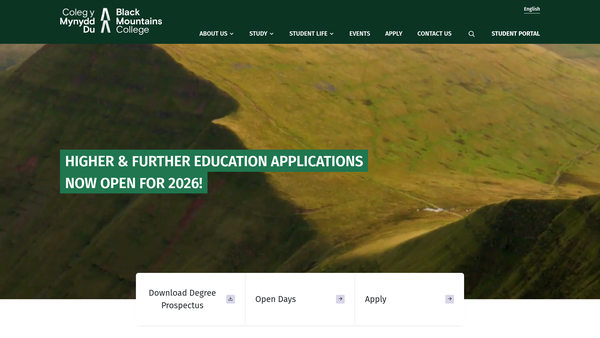Screenshot of the Black Mountains College Project website