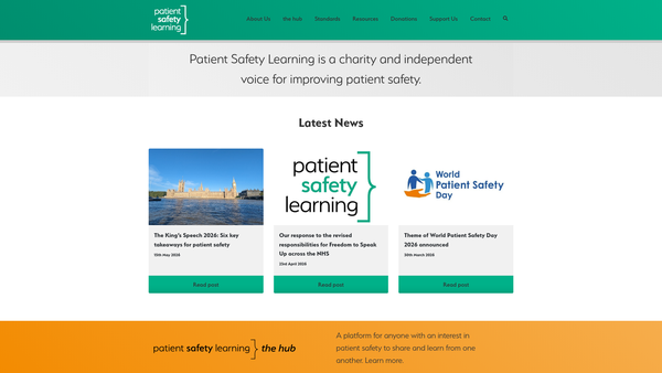 Screenshot of the Patient Safety Learning website