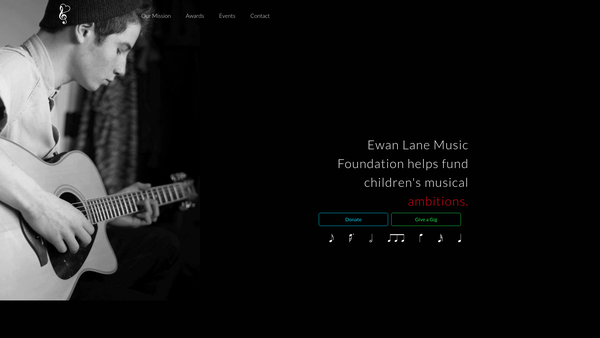 Screenshot of the Ewan Lane Music Foundation website