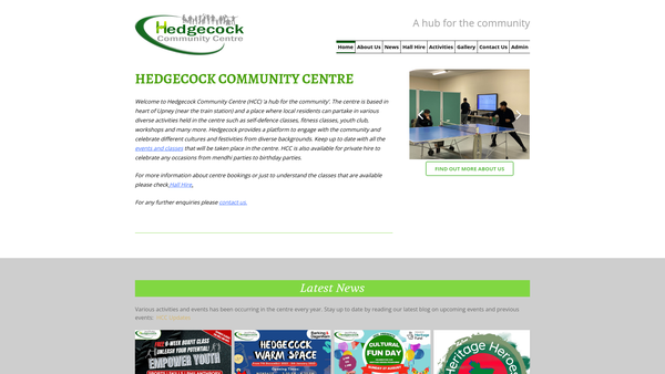 Screenshot of the Hedgecock Community Centre Ltd website