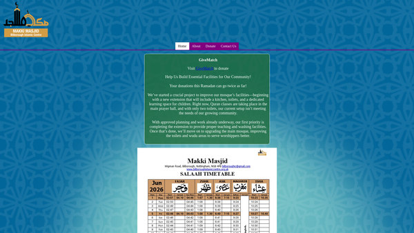Screenshot of the Bilborough Islamic Centre Trust website