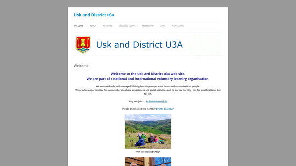 Screenshot of the Usk University Of The Third Age (U3A) website