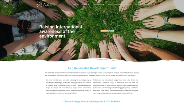 Screenshot of the A2z Renewable Development Trust website