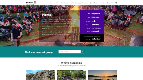 Screenshot of the High Peak District Scout Council website