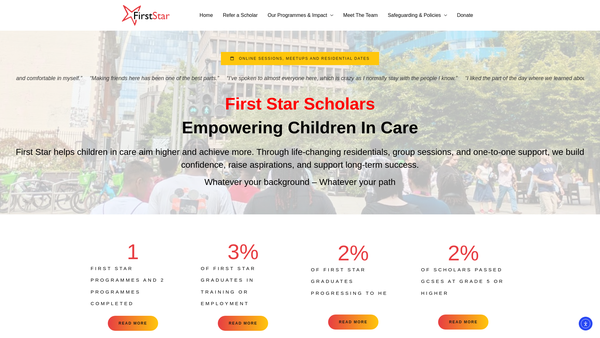 Screenshot of the First Star Scholars UK website