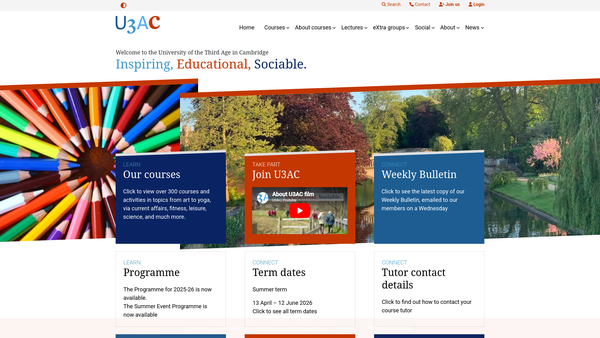 Screenshot of the University Of The Third Age In Cambridge (CIO) website