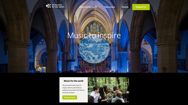 Screenshot of the Orchestra For The Earth website