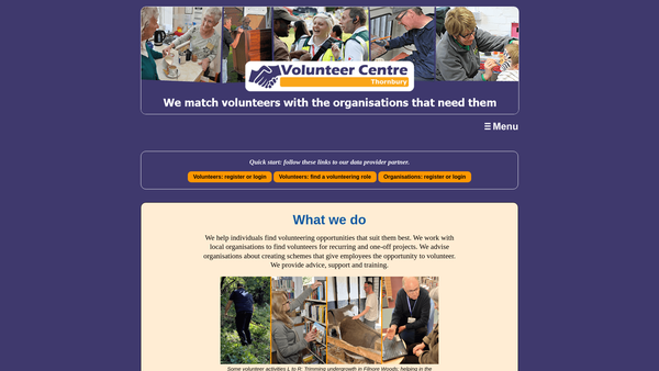Screenshot of the Thornbury Volunteer Centre website
