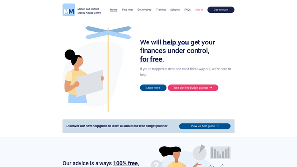 Screenshot of the Melton And District Money Advice Centre website