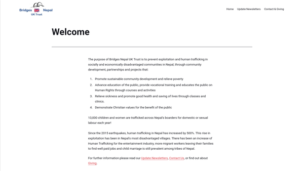 Screenshot of the Bridges Nepal - UK Trust website