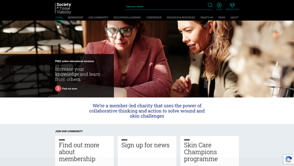 Screenshot of the Tissue Viability Society (Tvs) website
