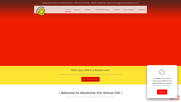Screenshot of the Woodcote Pre-School Group CIO website