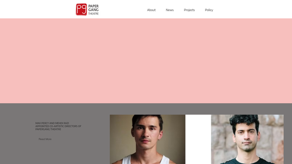 Screenshot of the Papergang Theatre website