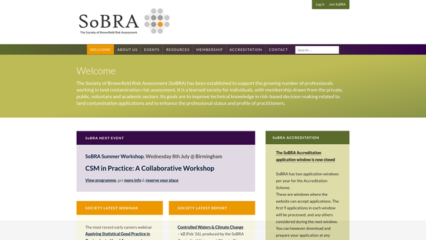 Screenshot of the Society Of Brownfield Risk Assessment website