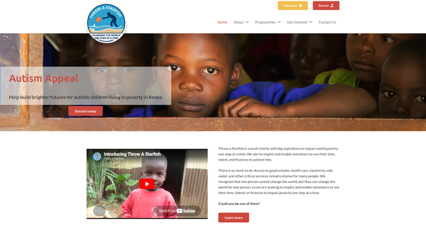 Screenshot of the Throw A Starfish website