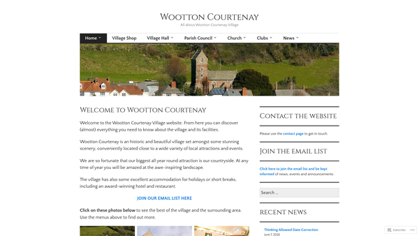 Screenshot of the Wootton Courtenay Village Hall website