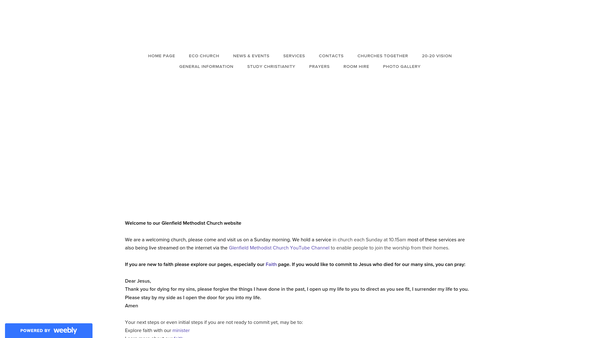 Screenshot of the Glenfield Methodist Church website