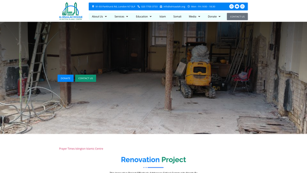 Screenshot of the Al Risaalah Mosque And Islington Islamic Centre website