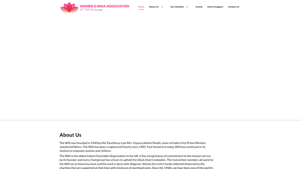 Screenshot of the Women's India Association Of The UK website