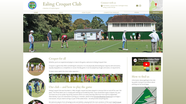 Screenshot of the Ealing Croquet Club website