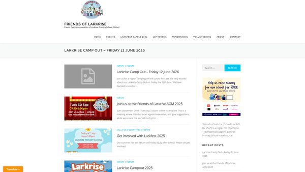 Screenshot of the Friends Of Larkrise (Oxford) website