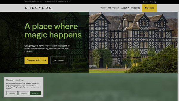 Screenshot of the The Gregynog Trust website