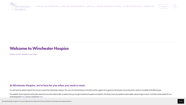Screenshot of the Winchester Hospice Fundraising Charity website