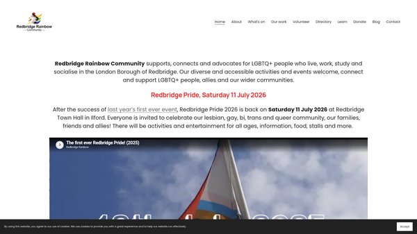 Screenshot of the Redbridge Rainbow Community website