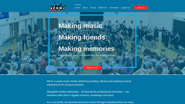 Screenshot of the South East Derbyshire Music Centre Trust website