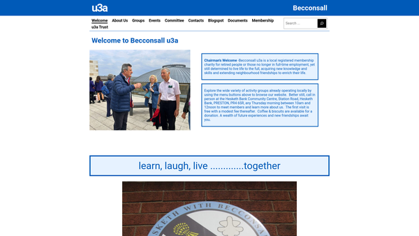 Screenshot of the Becconsall U3A website