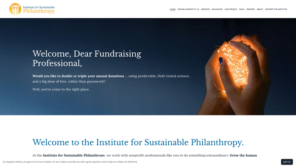 Screenshot of the Institute For Sustainable Philanthropy website