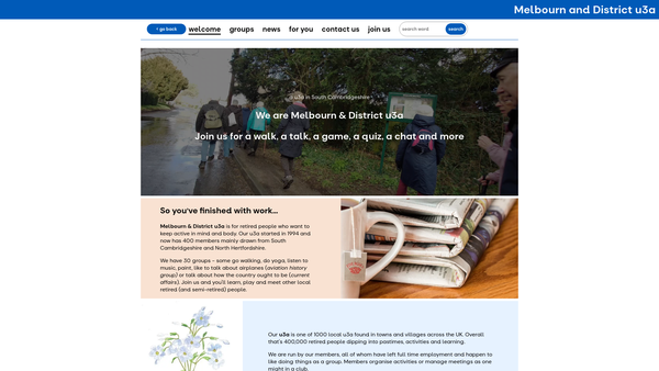 Screenshot of the Melbourn & District University Of The Third Age website
