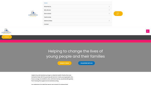 Screenshot of the Helpful Hounds Assistance Dogs website