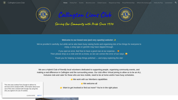 Screenshot of the Callington Lions Club website