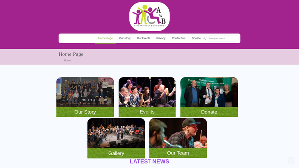 Screenshot of the Arts Without Boundaries website