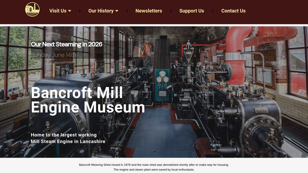 Screenshot of the Bancroft Mill Engine Museum website