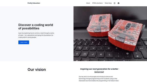 Screenshot of the Firefly Robotics Educational Charity website