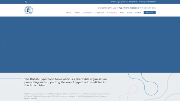Screenshot of the British Hyperbaric Association website