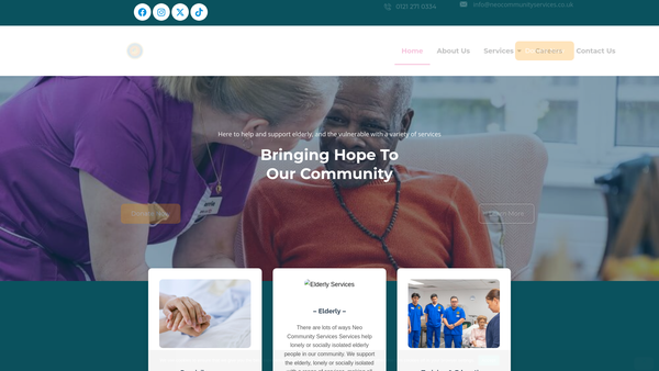 Screenshot of the Neo Community Services website