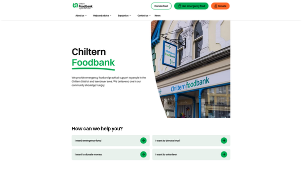 Screenshot of the Chiltern Foodbank website